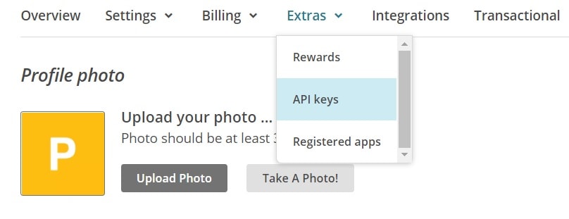 Click pe Extras (bara de sus) si apoi click API Keys